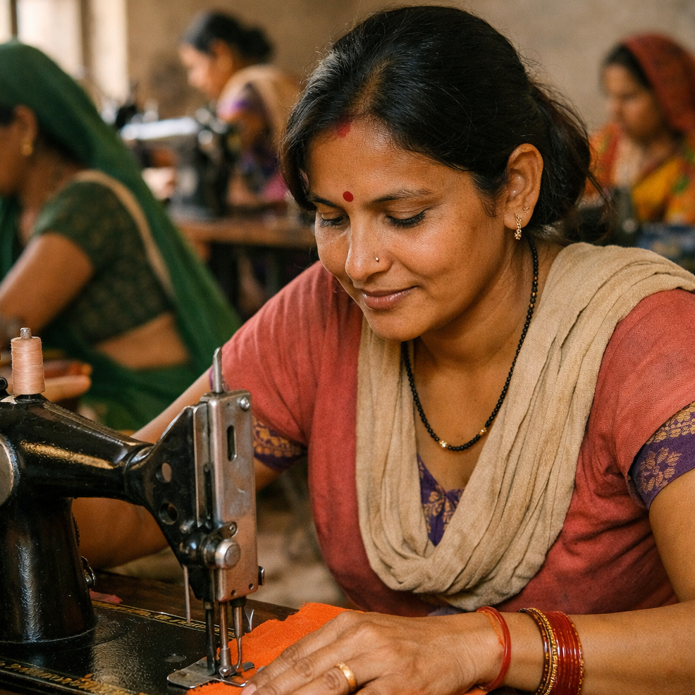 Women in a sewing workshop — skills and sustainable livelihood.